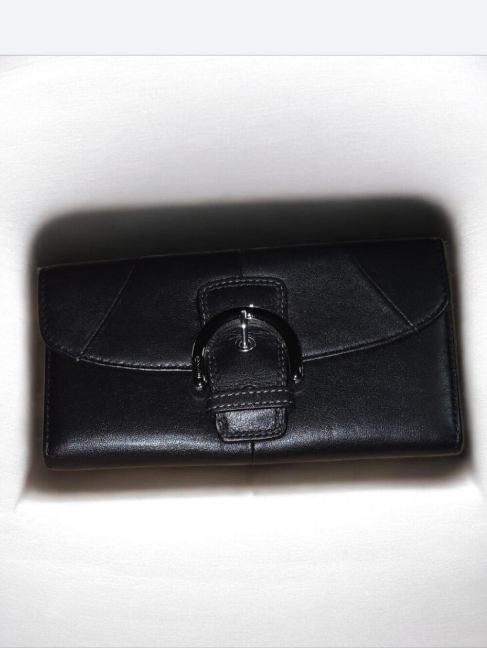 Vintage Coach Black Leather Buckle-Accent Wallet